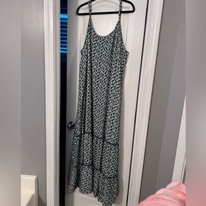 Green and white maxi dress